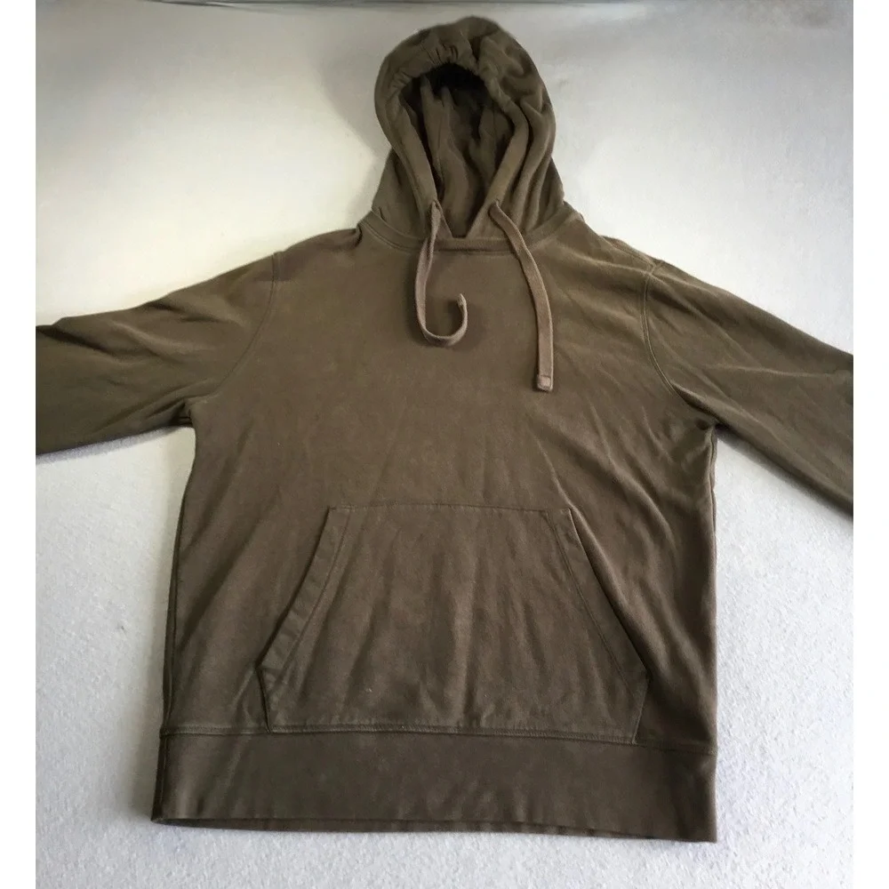 Banana Republic Core Temp Hoodie Mens Medium Olive Green Elbow Patch Pullover
